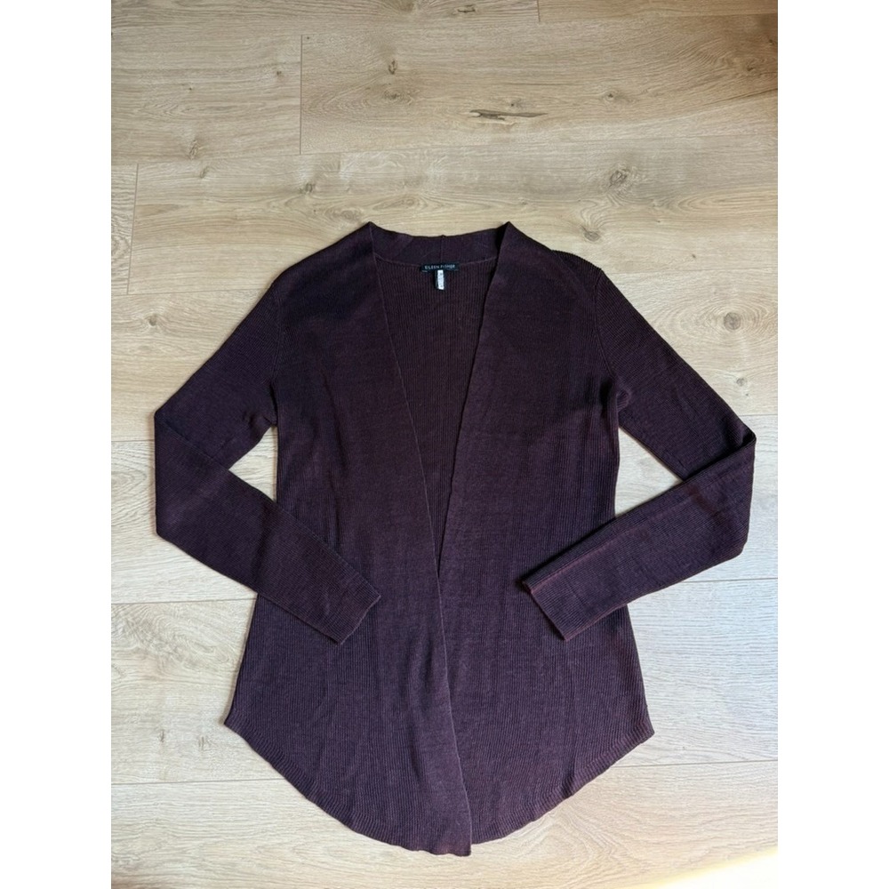 EUC Eileen Fisher 100% organic linen burgundy cardigan coastal lightweight sz XS